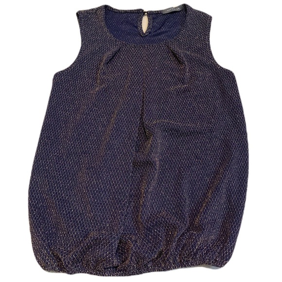 Suzy Shier Navy & Gold Metallic Sparkle Bubble Hem Top, Size S/P - Picture 1 of 6